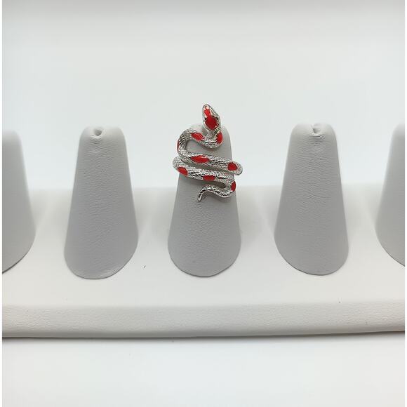 New Adjustable Red Enamel Snake Ring - Picture 1 of 5